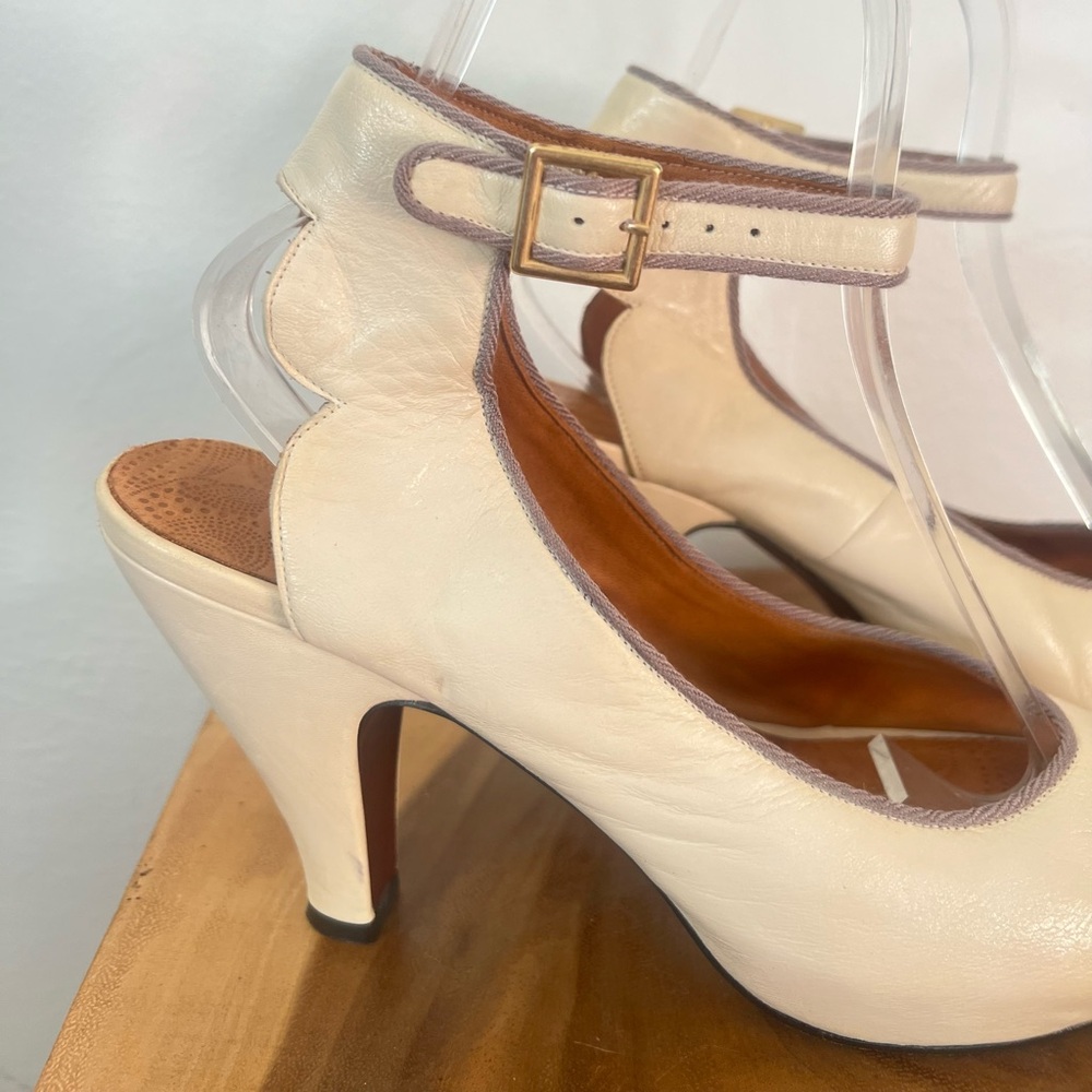 CHIE MIHARA “Bessy” Ivory Cream Platform Ankle Strap Peep Toe High Heels 38.5 - Picture 4 of 16